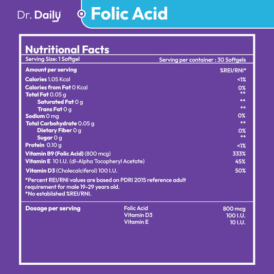 Dr. Daily Folic Acid with Vitamin D3 and Vitamin E