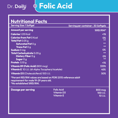 Dr. Daily Folic Acid with Vitamin D3 and Vitamin E